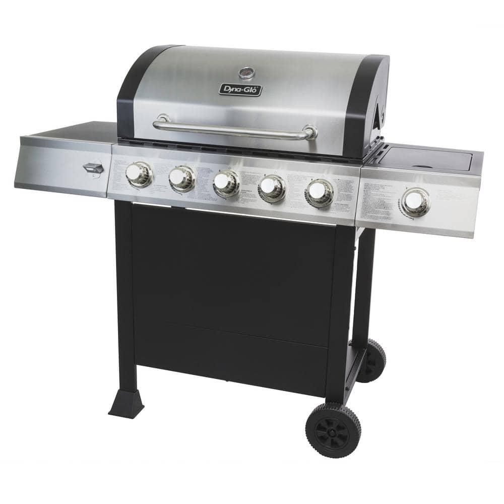 DynaGlo 5Burner Open Cart Propane Gas Grill in Stainless Steel with Side Burner