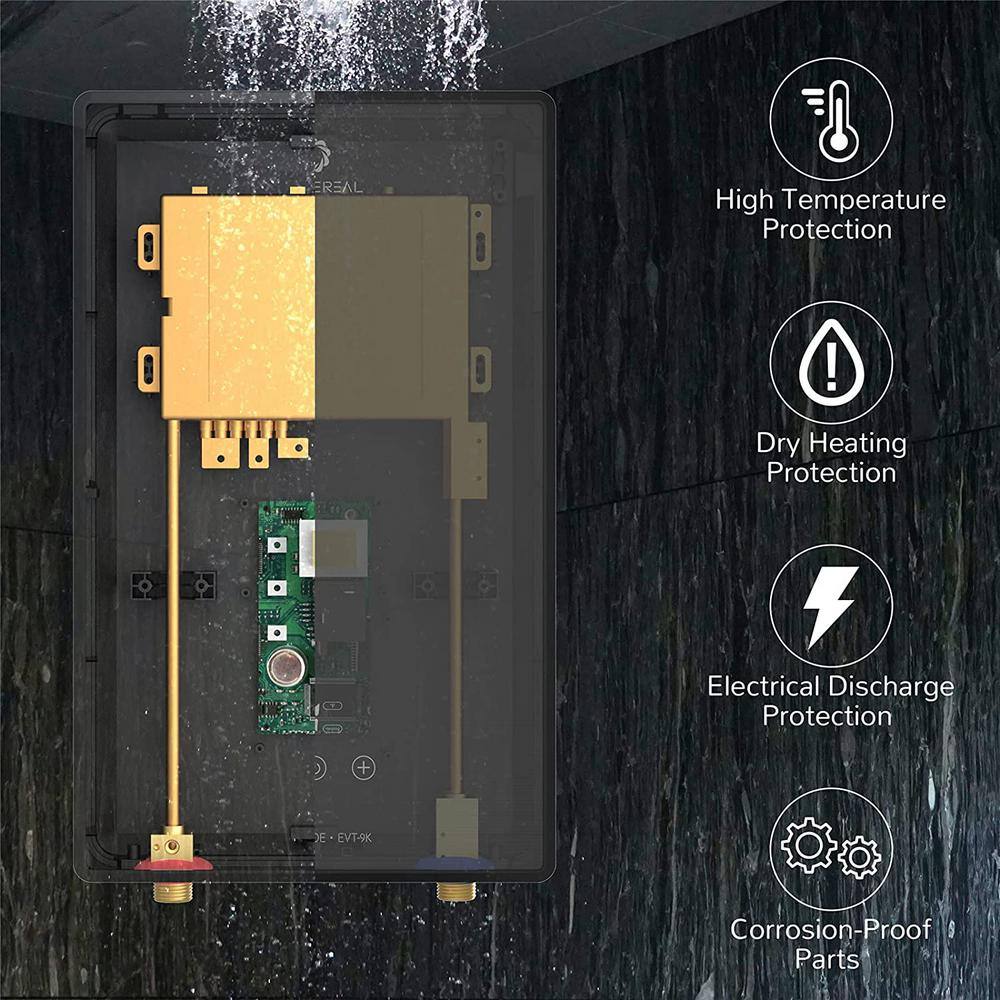 Airthereal 0.475 GPM 9kW Electric Tankless Water Heater  Endless On-Demand Hot Water - Self Modulates to Save Energy Use EVT-9K