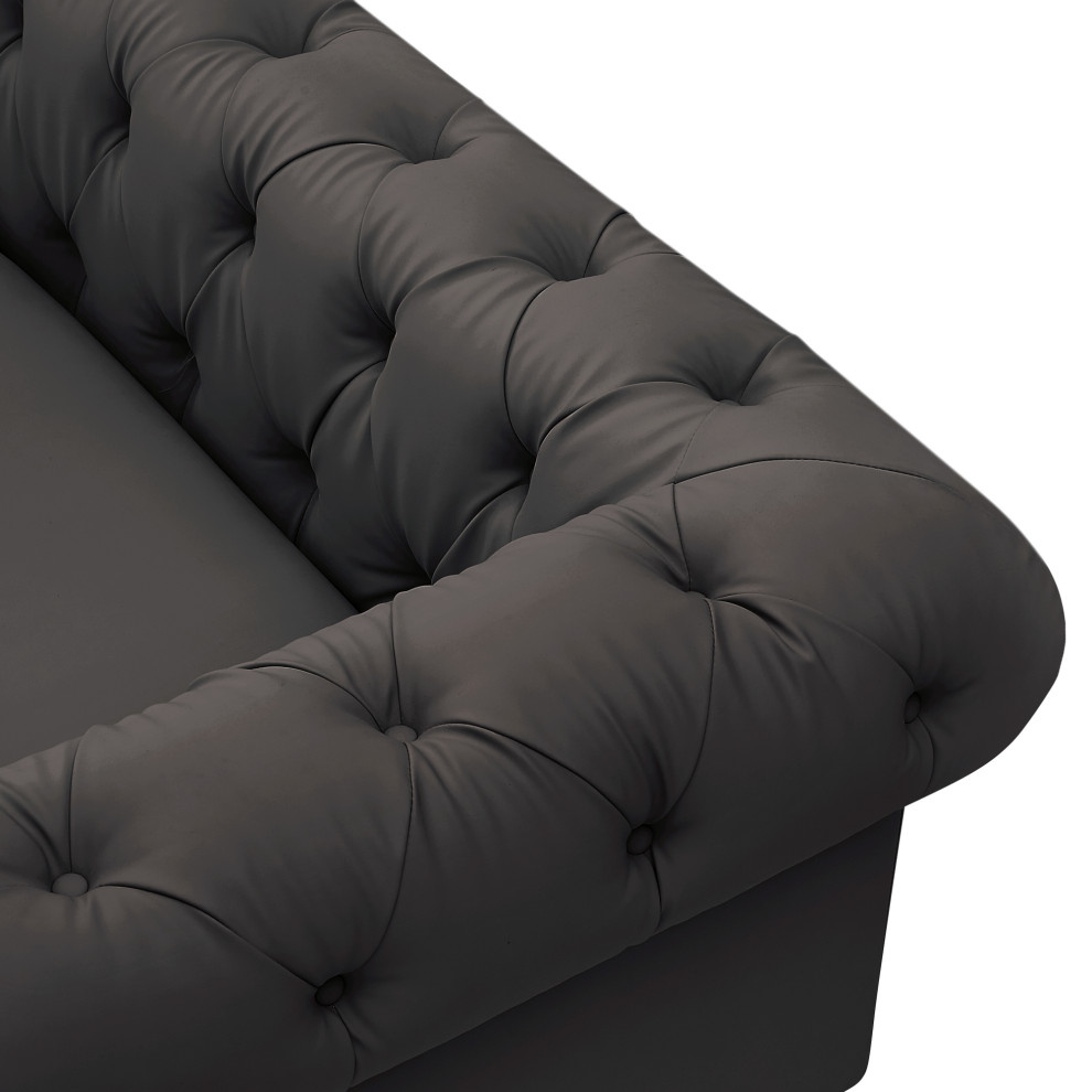 Nicole Miller Geraldine Sofa Button Tufted  3 Seat  Leather PU   Midcentury   Sofas   by Inspired Home  Houzz