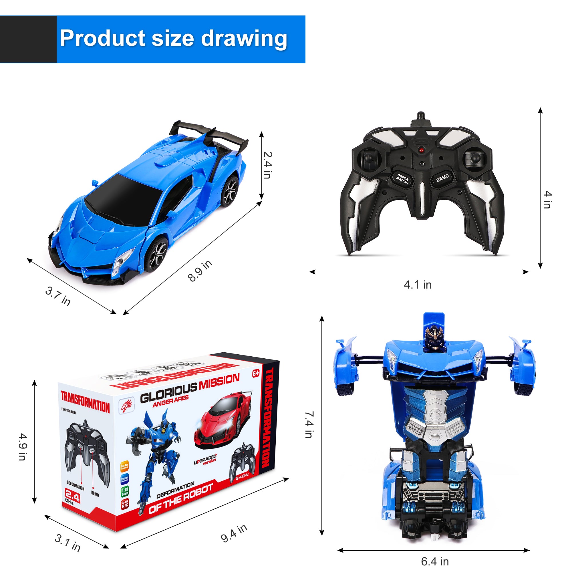 Hot Bee Remote Control Car，Transform Robot RC Cars for Kids 2.4Ghz 1:18 Rechargeable 360°Rotating Stunt Race Car Toys for Kids Boys