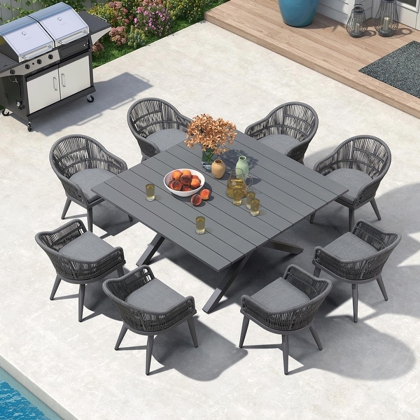 PURPLE LEAF Patio Dining Set with Outdoor Aluminium Dining Table and Woven Rattan Chairs