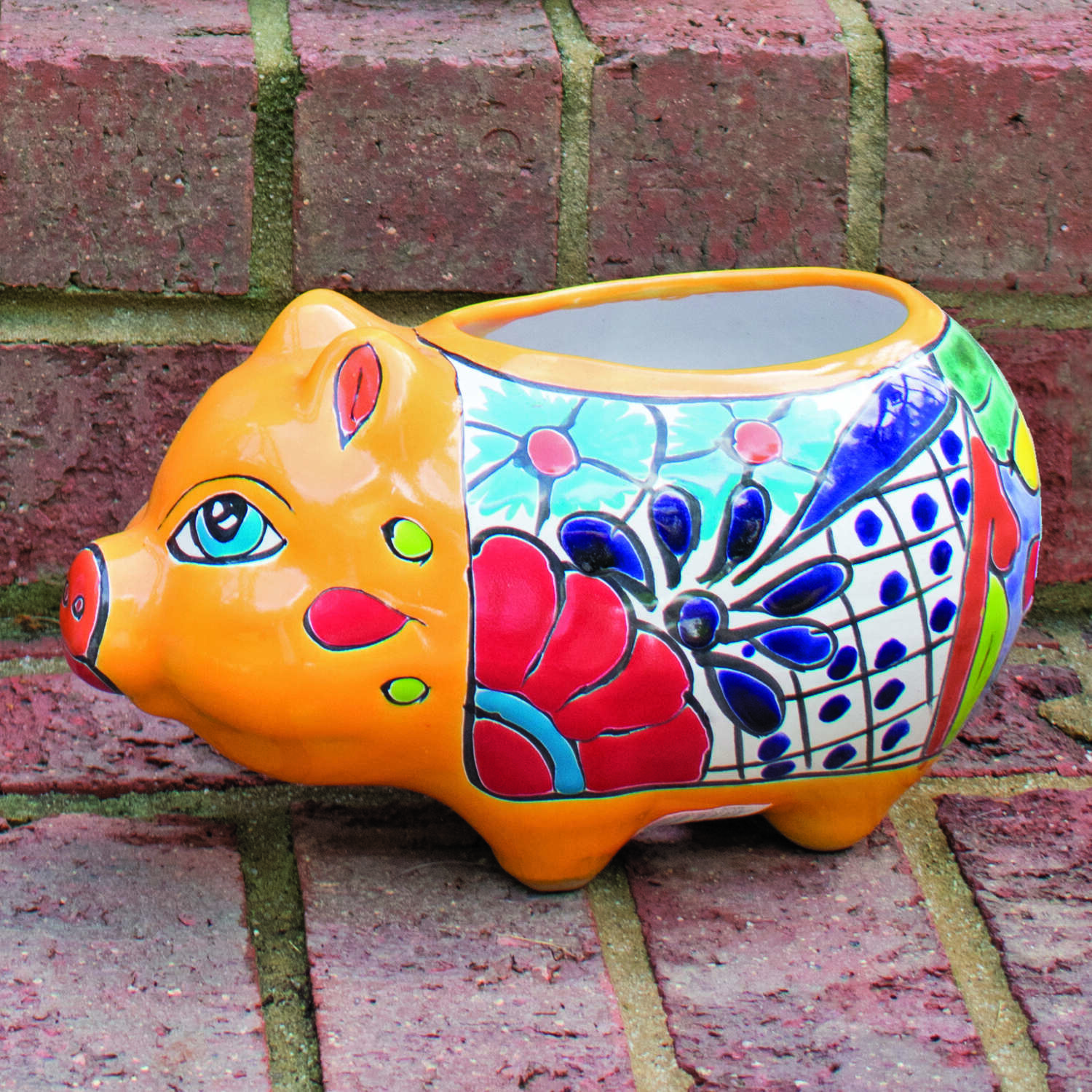 Avera Products Talavera 6 in. H X 9 in. W Ceramic Pig Planter Multicolored