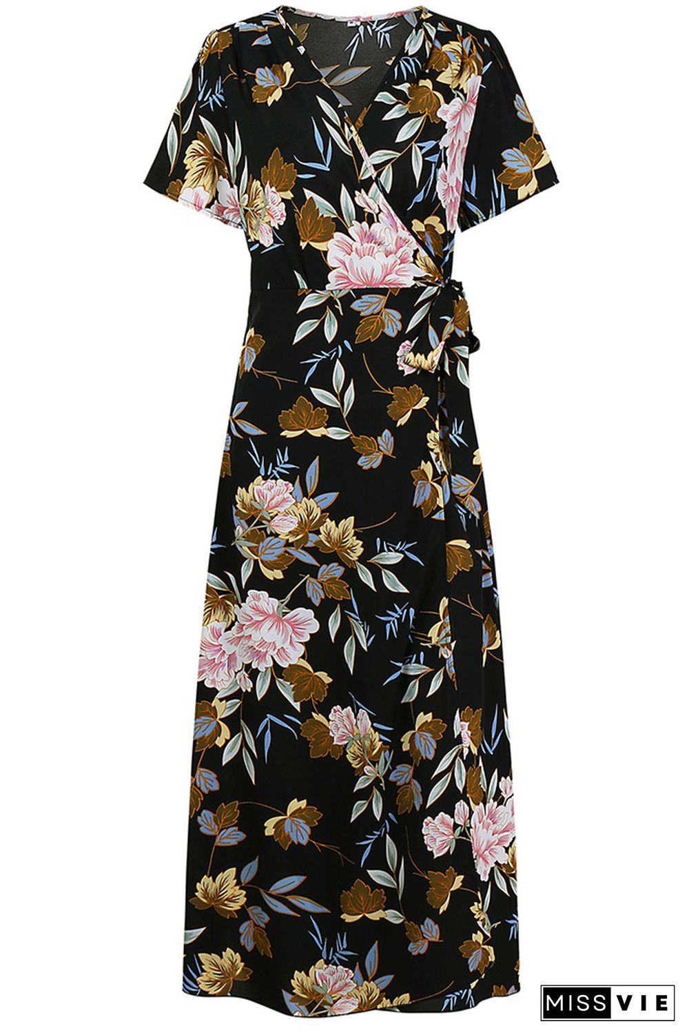 Floral Print V-neck Short Sleeve Dress Wholesale