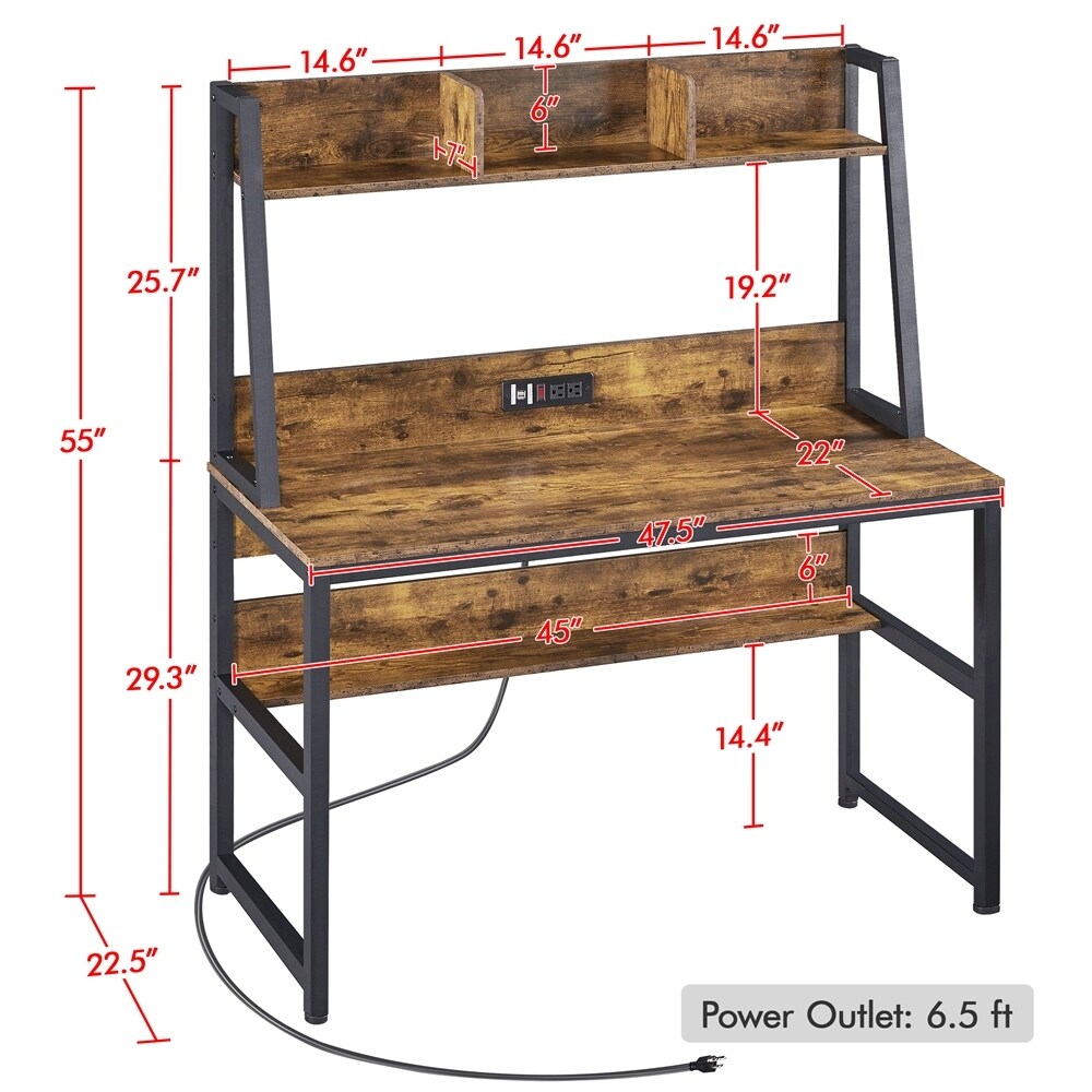 Yaheetech 47.5 inch Home Office Computer Desk with Power Outlet and Elevated Bookshelf