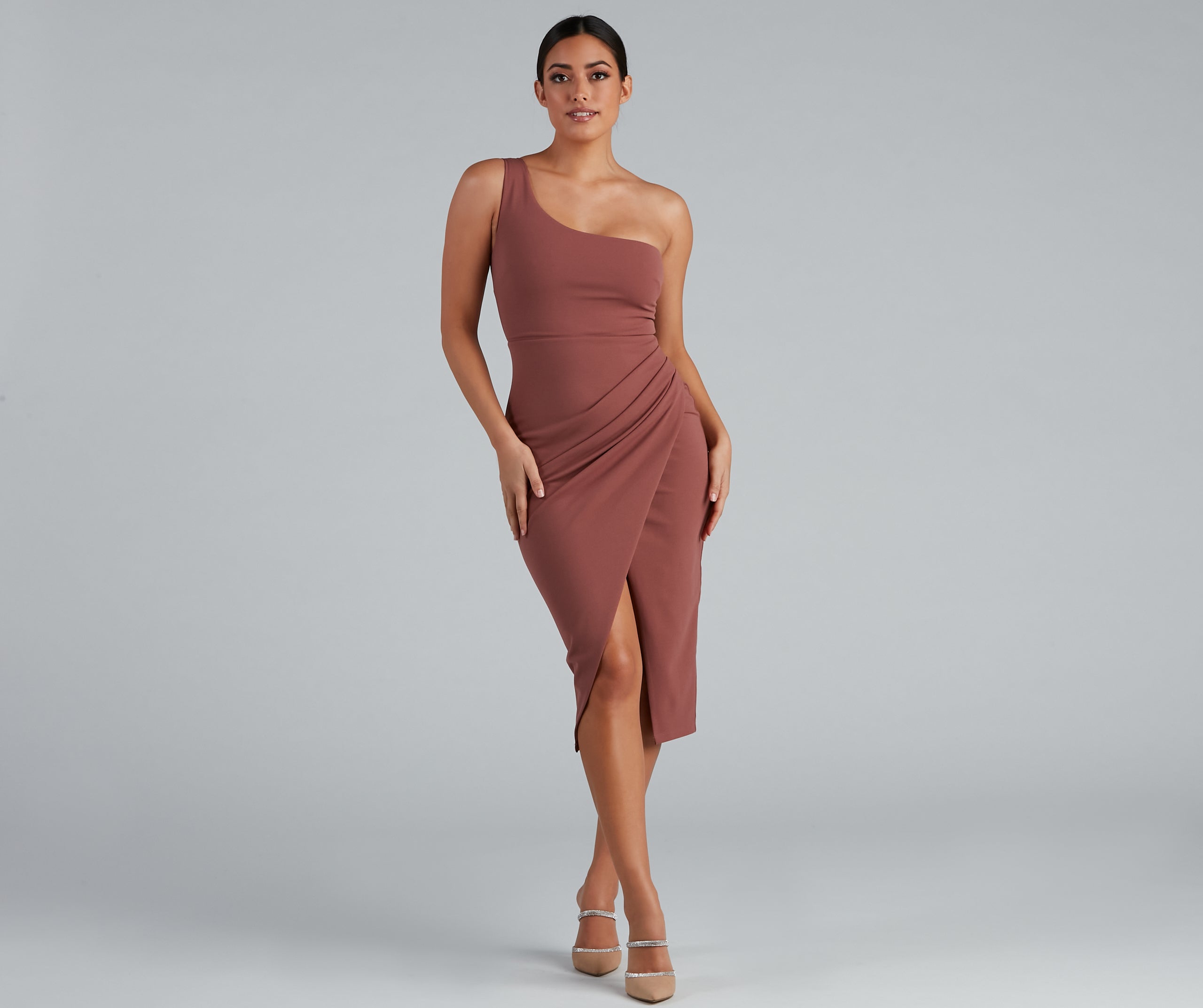 Marissa One-Shoulder Asymmetric Midi Dress