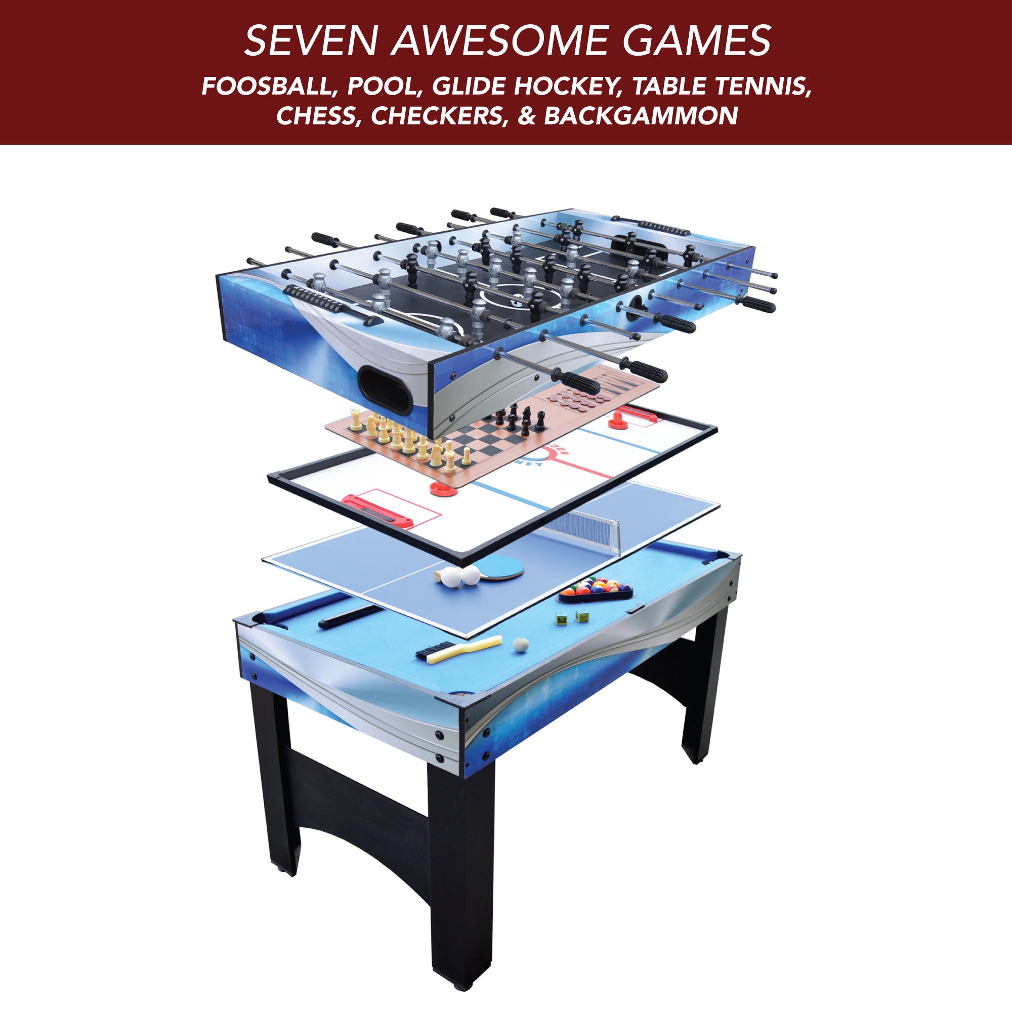 Hathaway Matrix 7-in-1 Multi-Game Table with Foosball, Pool, Tennis, 54-in