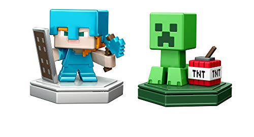 Minecraft Earth Boost Mini Defending Alex and Mining Creeper Figure 2-Pack， NFC Chip Enabled For Play With Minecraft Earth Augmented Reality Mobile Device Game， Toys For Girls And Boys Age 6 And Up