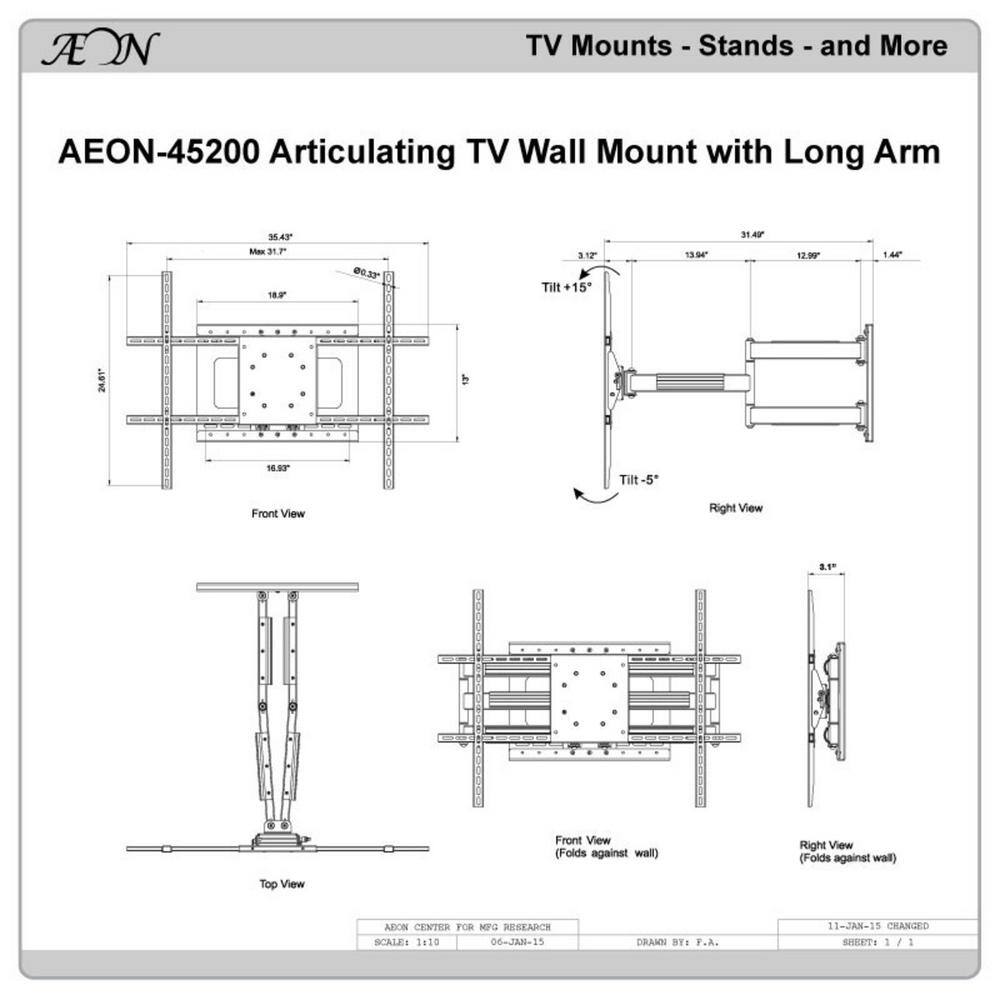 Aeon Stands and Mounts Full Motion TV Wall Mount with Long Extension for 42 in. - 80 in. TV's Aeon-45200