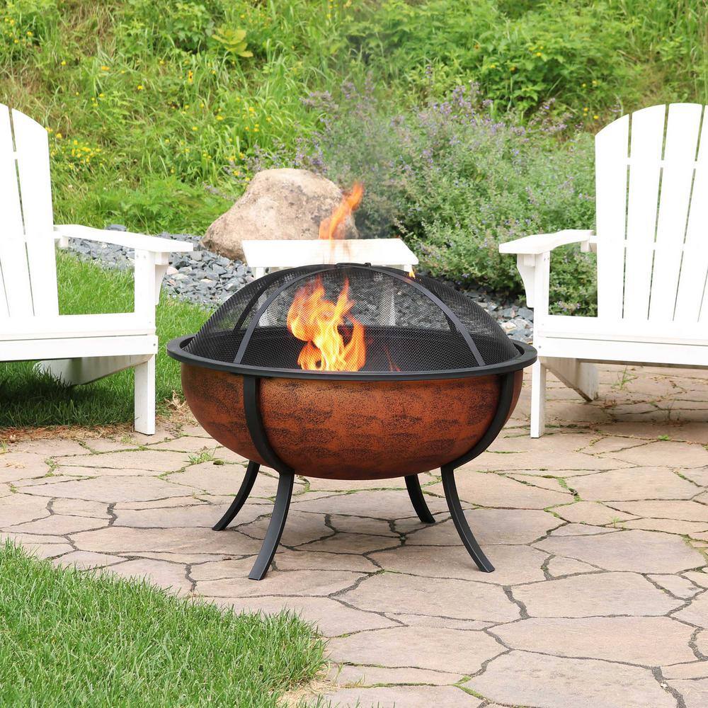 Sunnydaze Decor 25.75 in. Copper Raised Outdoor Fire Pit Bowl with Spark Screen NB-550