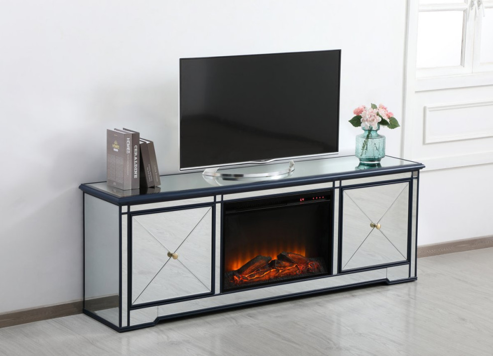 Monte 72 quotMirrored TV Stand With Wood Fireplace   Transitional   Entertainment Centers And Tv Stands   by Elegant Furniture  ampLighting  Houzz