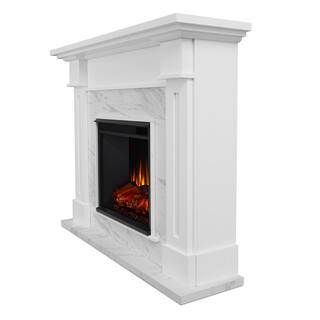 Real Flame Kipling 54 in. Freestanding Electric Fireplace in White with Faux Marble 6030E-WM