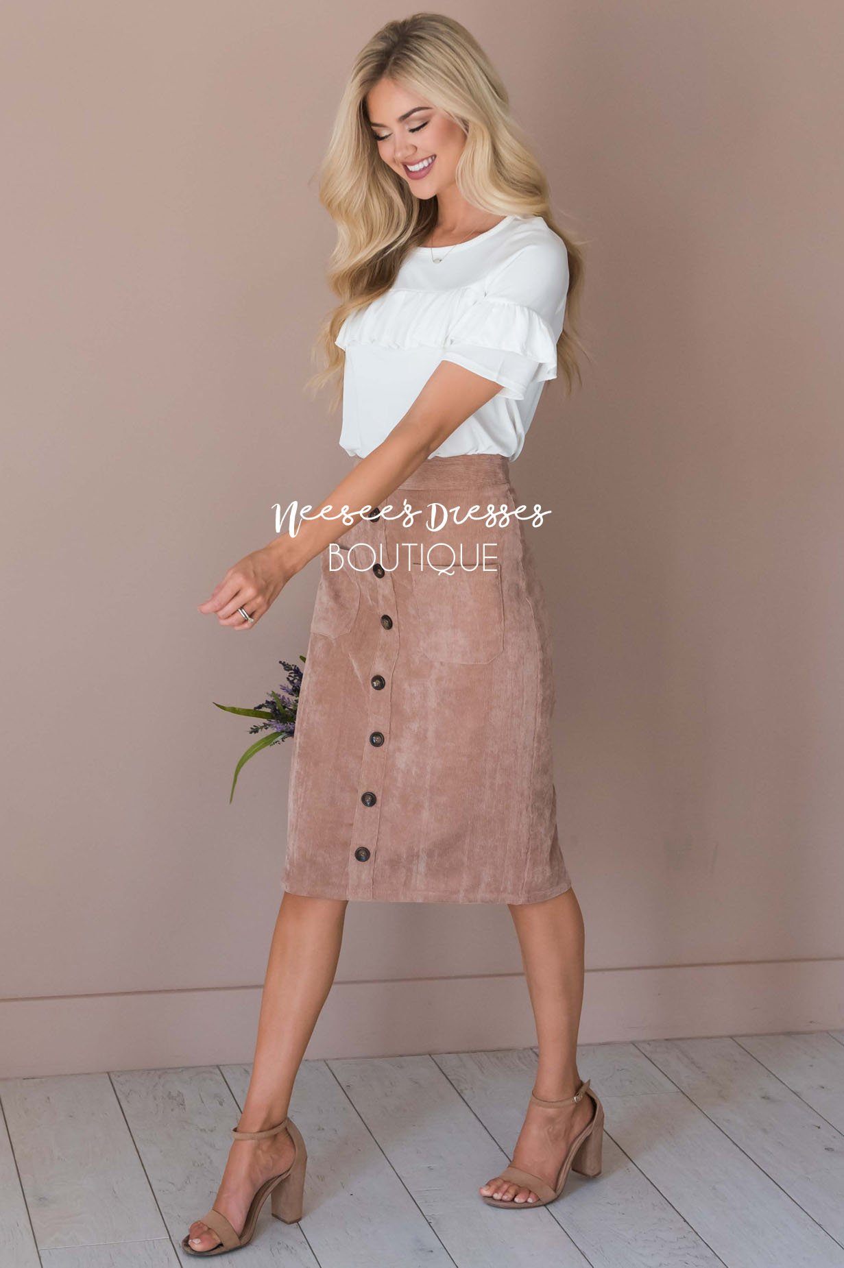 Corduroy Button Detail Skirt