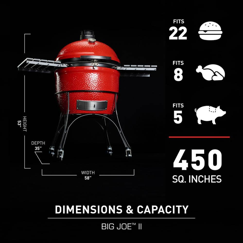 Kamado Joe Big Joe II 24 in. Charcoal Grill in Red with Cart, Side Shelves, Grate Gripper, and Ash Tool BJ24RHC