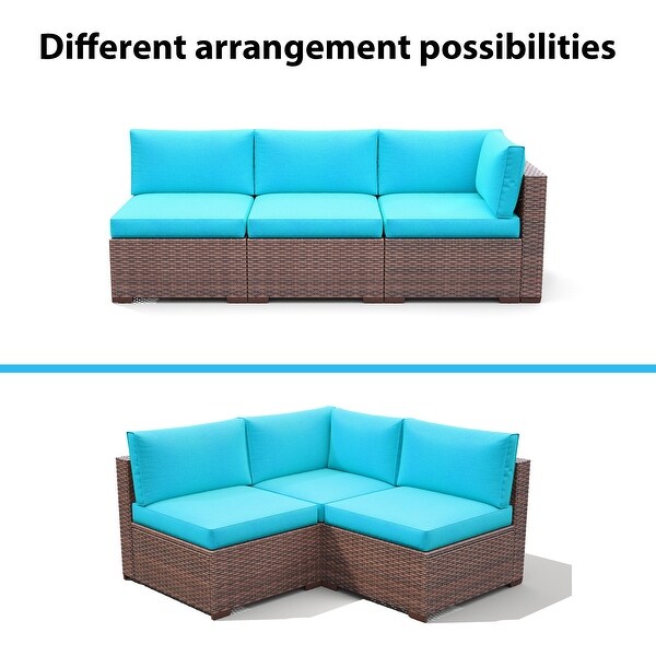 Outdoor 3 pcs Wicker Sectional Corner Sofa and Armless Sofa