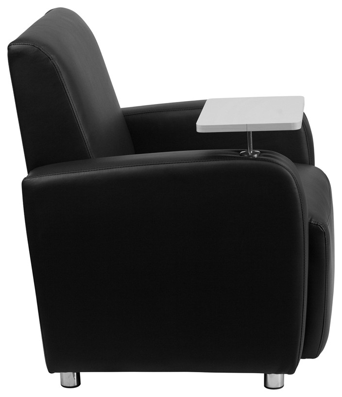 Black Leather Guest Chair with Tablet Arm  Chrome Legs and Cup Holder   Contemporary   Armchairs And Accent Chairs   by VirVentures  Houzz