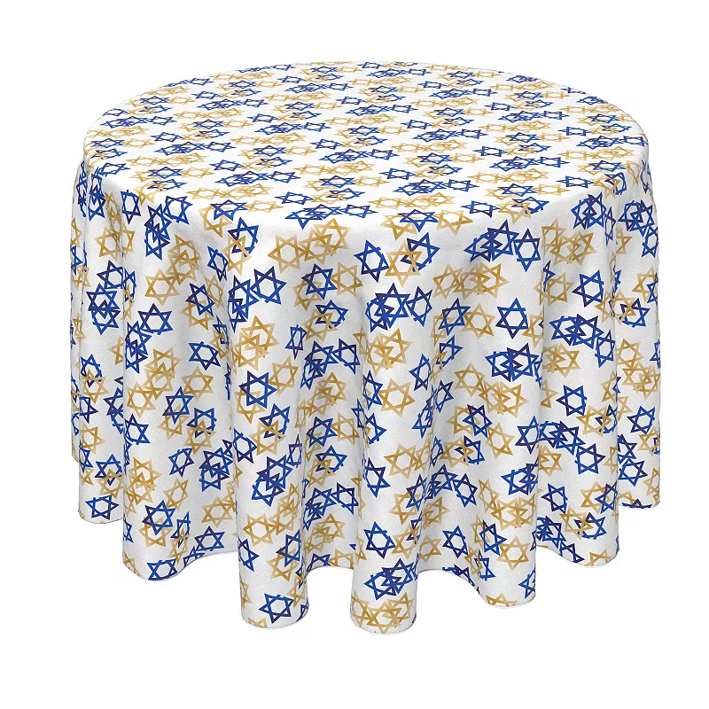 Round Tablecloth， 100% Polyester， 90 Round， Star of David Décor