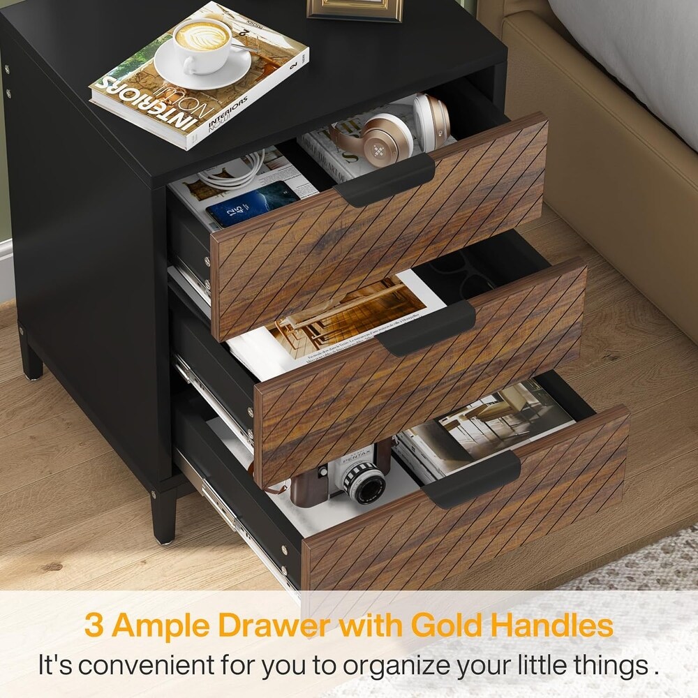 Night Stands for Bedrooms  Nightstands with 3 Drawers for Living Room