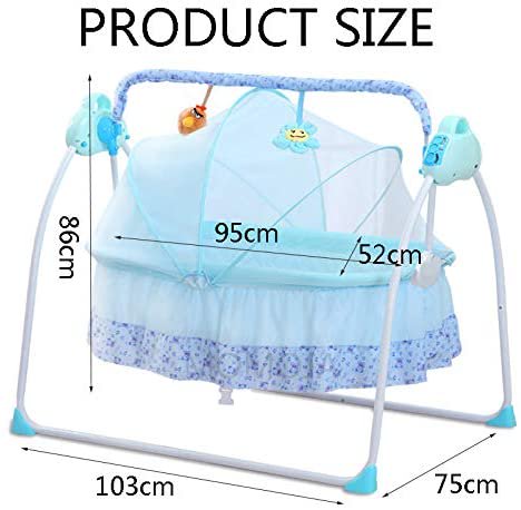 Miumaeov Electric Swing Cradle Automatic Baby Rocker Baby Bassinet Cradle with Music Function (Blue)