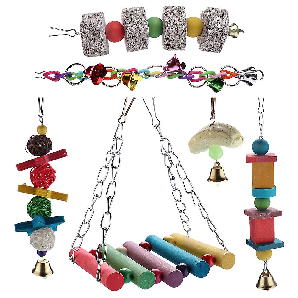 6pcs Bird Parrot Toys Hanging Bell Pet Bird Cage Hammock Swing Toy Hanging Toy