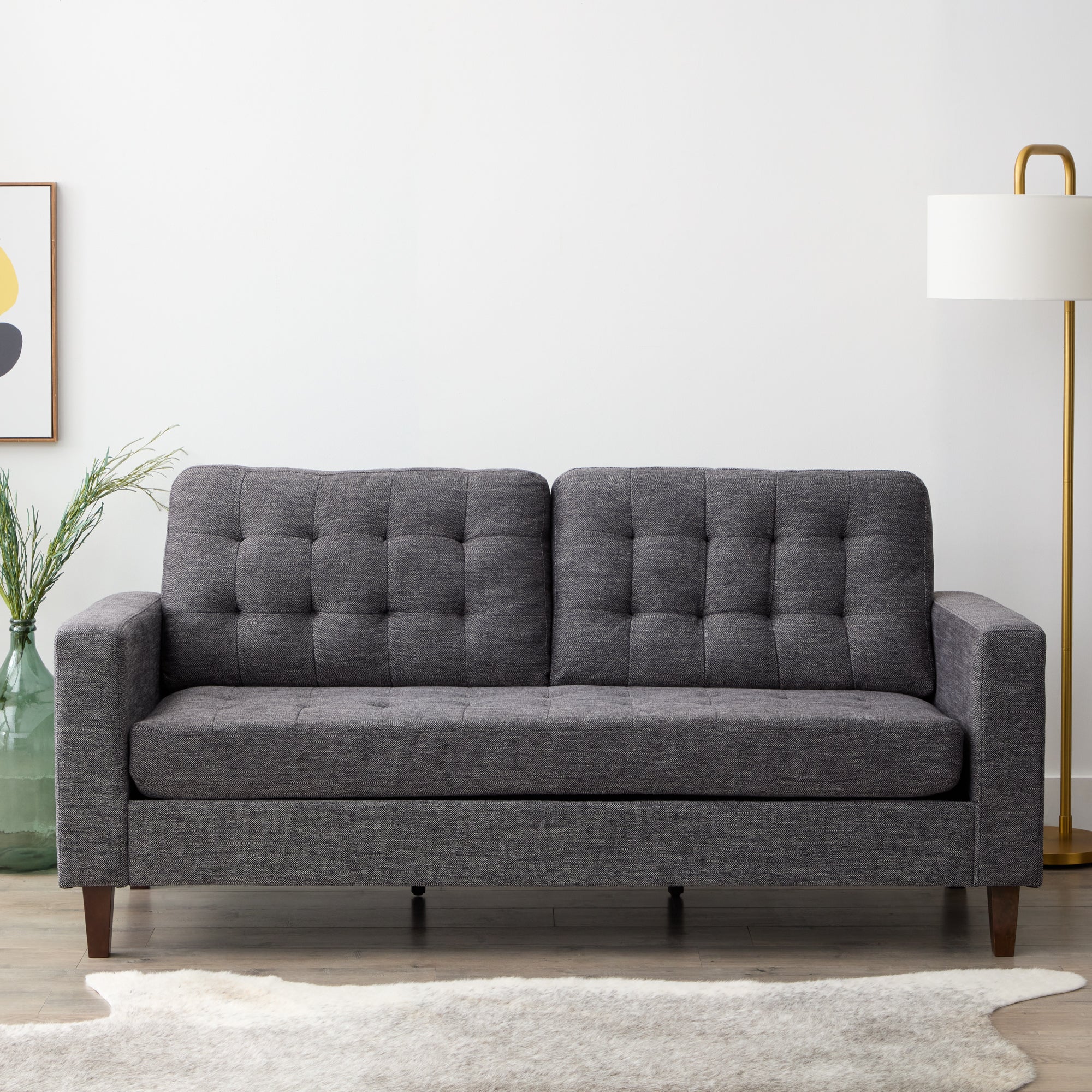 Mayview Carraway Upholstered Sofa with Tufting, Charcoal