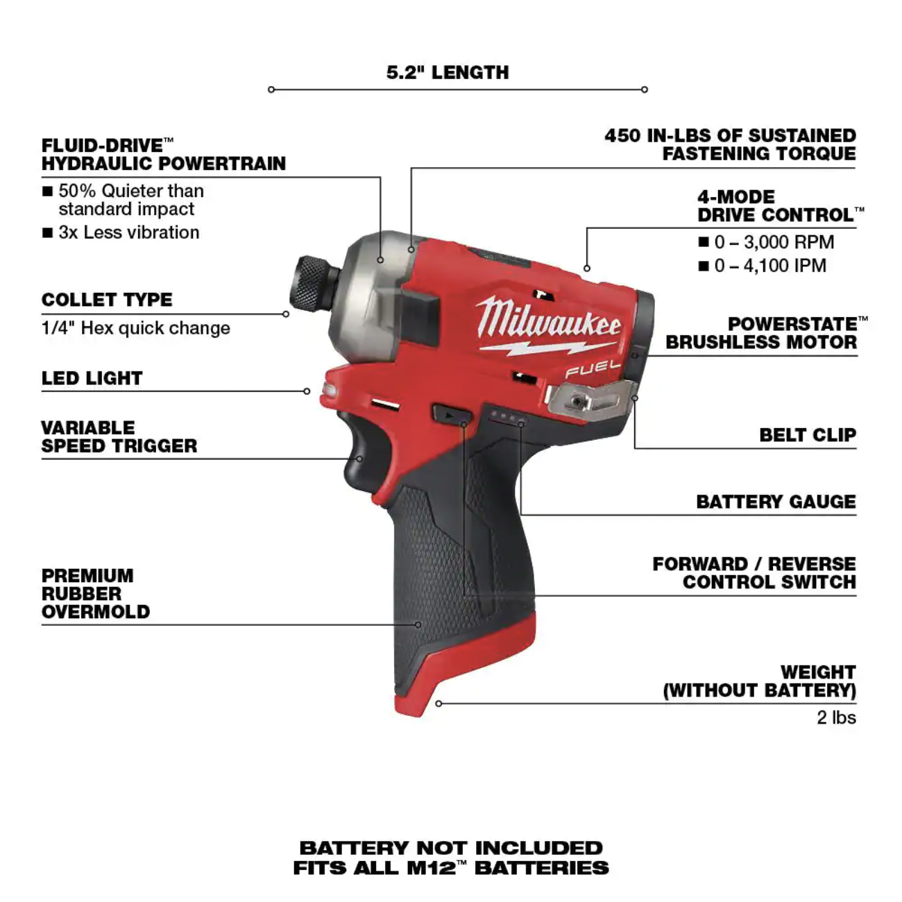 Milwaukee M12 FUEL SURGE 12V Lithium-Ion Brushless Cordless 1/4 in. Hex Impact Driver (Tool-Only)