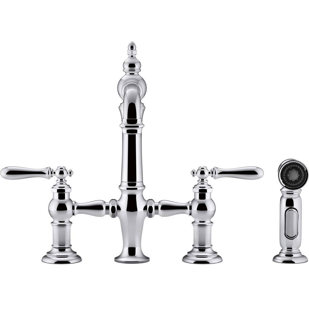 KOHLER Artifacts 2-Handle Bridge Kitchen Faucet with Lever Handles in Vibrant Stainless K-76520-4-VS