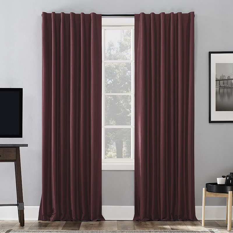 Sun Zero Evelina 100% Blackout Faux Dupioni Silk Back Tab Window Curtain