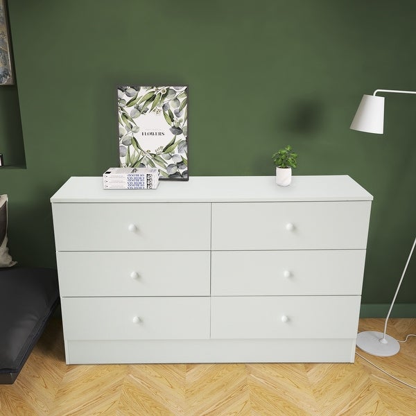 Chest of Drawers Wood Storage Cabinet with 6 Drawers-White - - 34536001