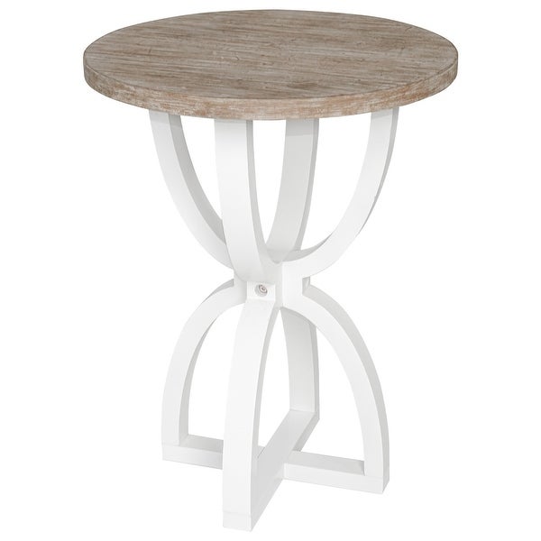 Farmhouse Round End Table， Rustic Wood Side Table for Living Room/Bedroom， White/Natural