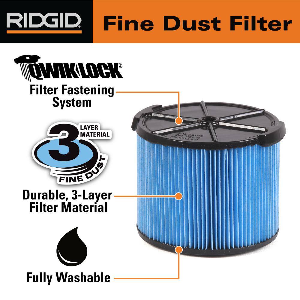 RIDGID 3-Layer Fine Dust Pleated Paper Filter for 3 to 4.5 Gallon RIDGID WetDry Shop Vacuums (4-Pack) VF3500A