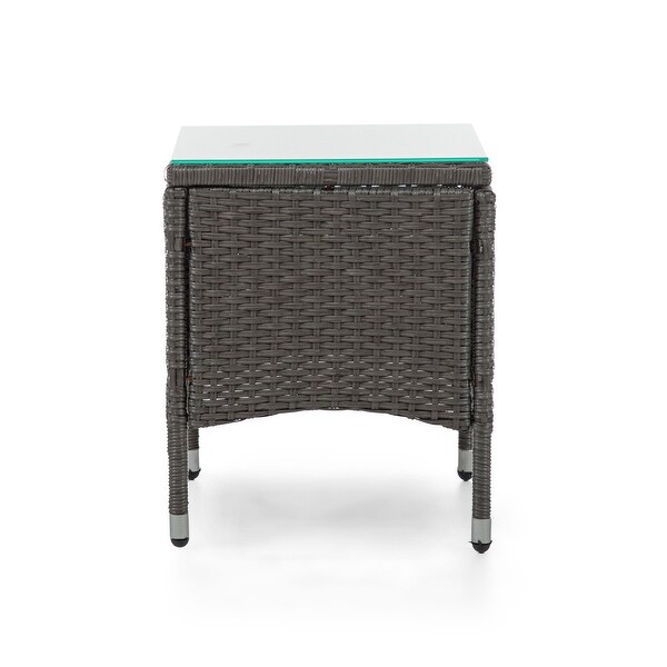 Zaara Contemporary Compact Wicker and Glass Top Outdoor End Table by MandL Co.