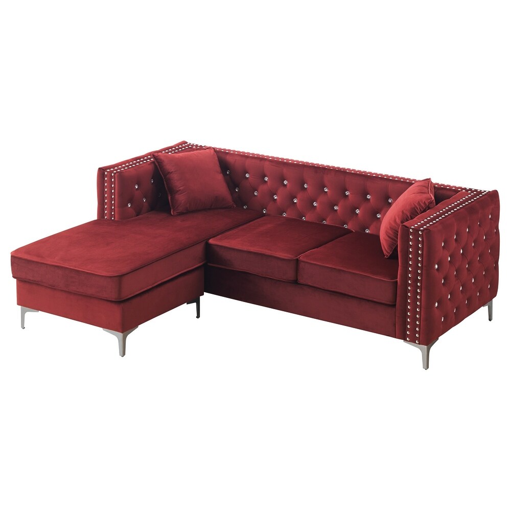 Paige 87 in. Velvet L Shape 3 Seater Sofa with 2 Throw Pillow   87\