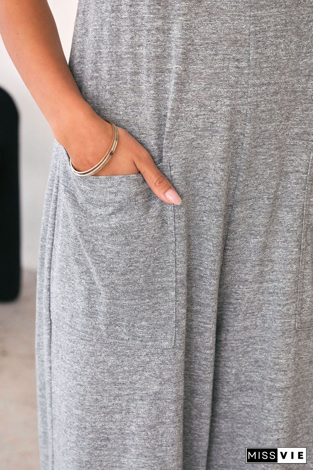 Gray Loose Fit Side Pockets Spaghetti Strap Wide Leg Jumpsuit