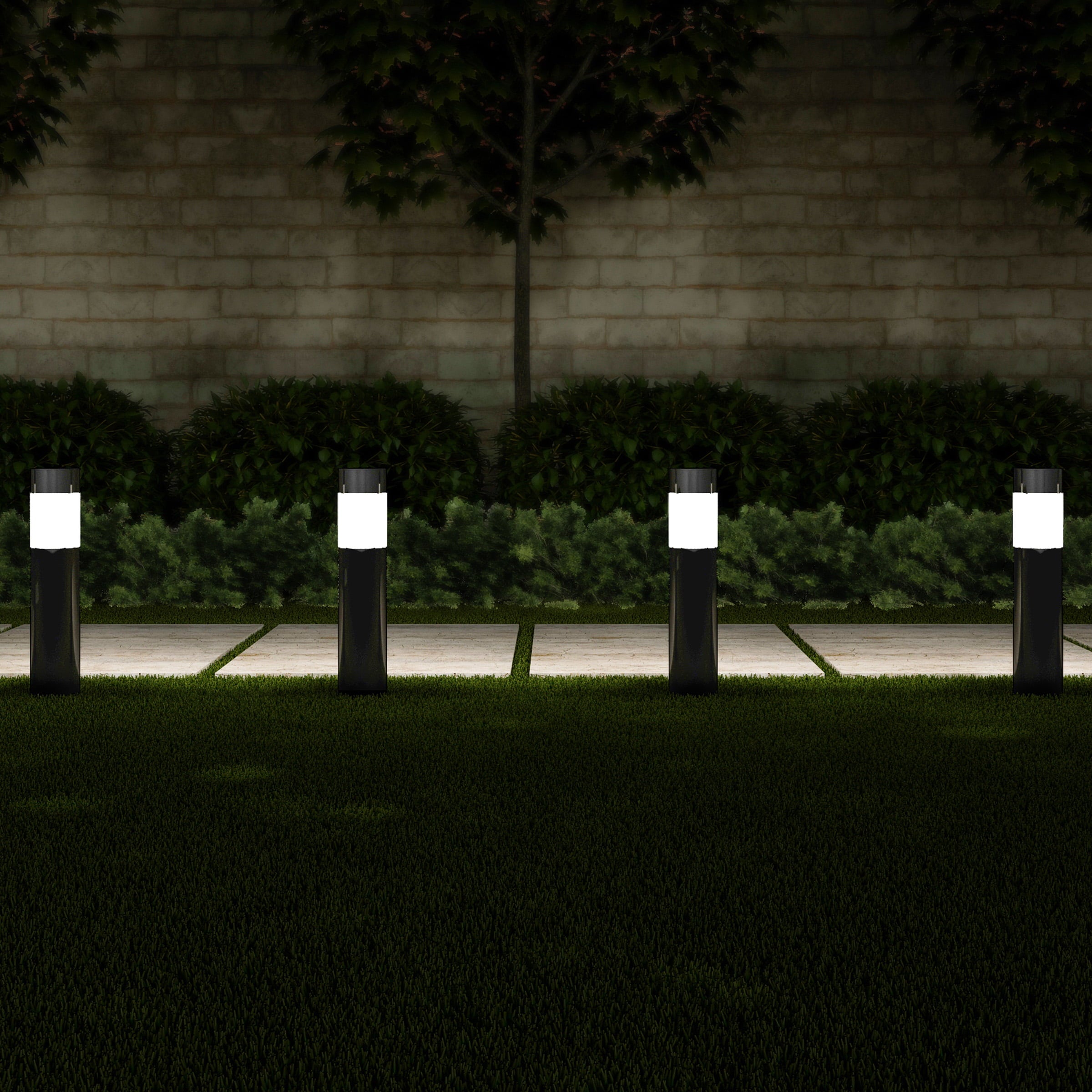 Solar Path Bollard Lights， Set of 6- 15” Stainless Steel Outdoor Stake Lighting for Garden， Landscape， Yard， Driveway， Walkway by Pure Garden (Black)