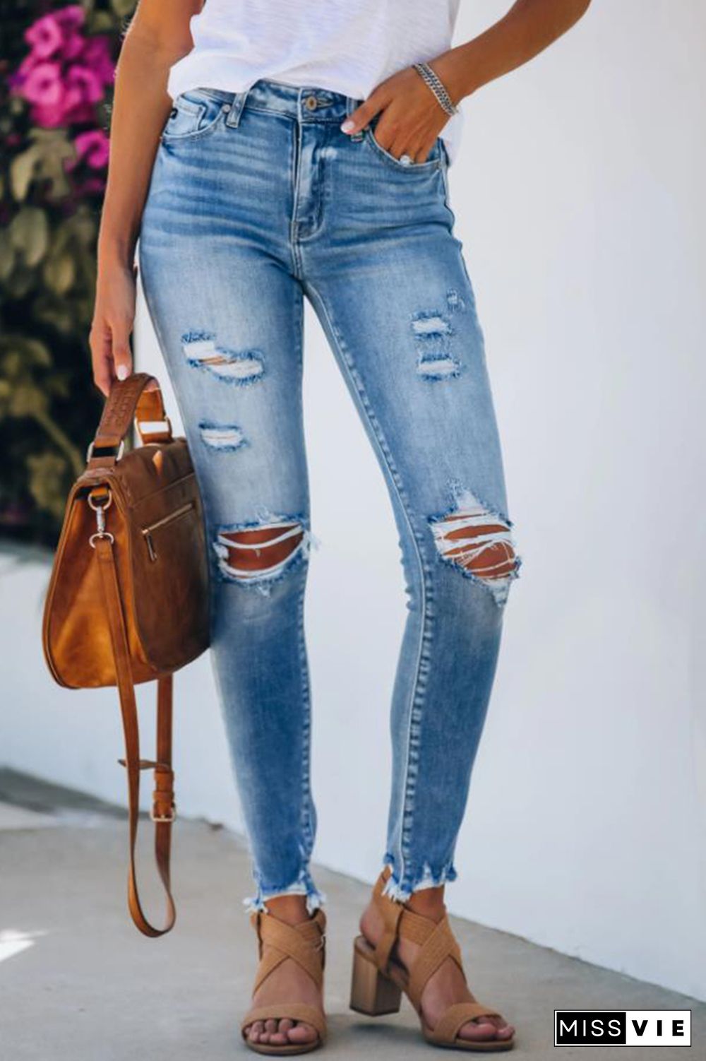 Elastic Ripped Skinny Jeans