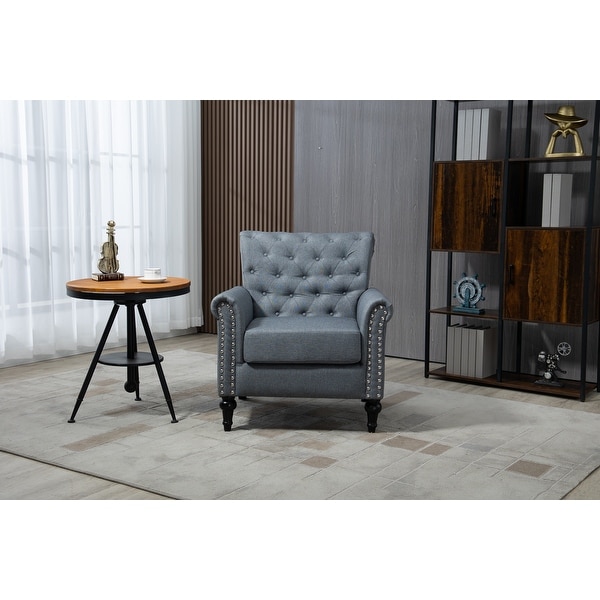 Modern Accent Chair Velvet Armchair w/Tufted Back/Wood Legs， Upholstered Leisure Arm Chair Single Chair for Living Room Bedroom