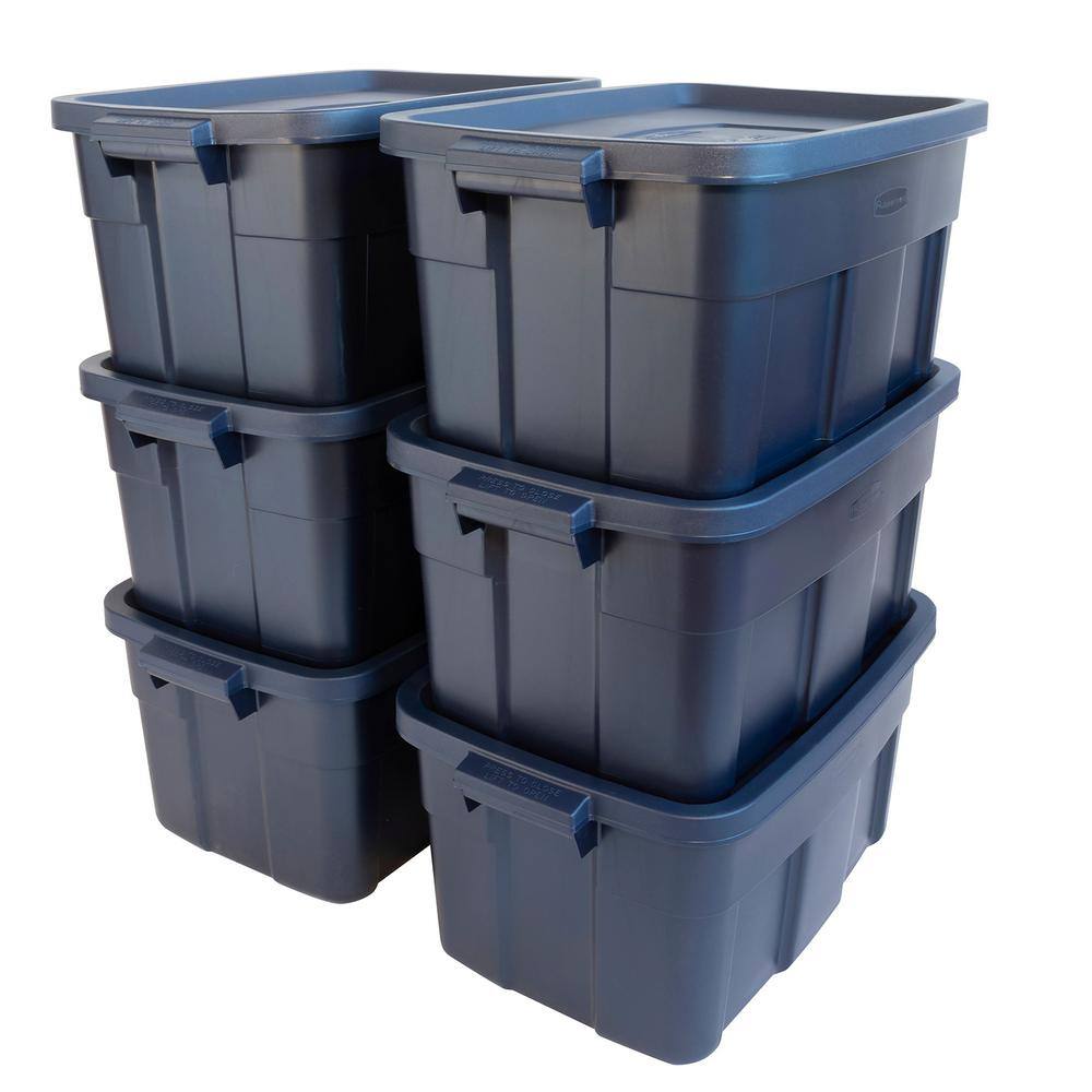 Rubbermaid Roughneck 14-gal. Storage Tote Box in Dark Indigo Metallic (6-Pack) RMRT140014