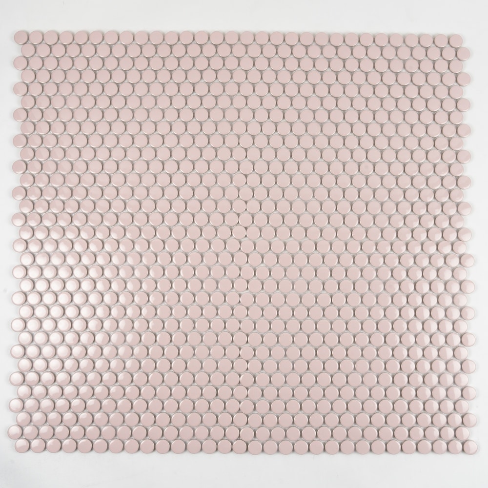 Cirkel 11.46 in. x 12.4 in. Glossy Pink Porcelain Mosaic Wall and Floor Tile (9.87 sq. ft./case) (10 pack)