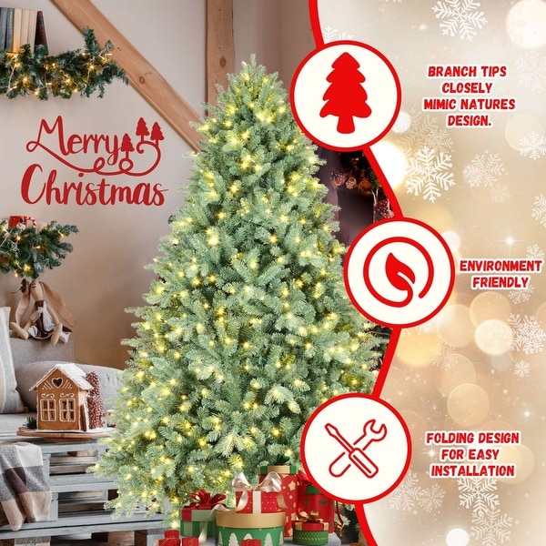 4ft9ft Blue PE/PVC Mixed Prelit Christmas Tree with Warm White LED Lights