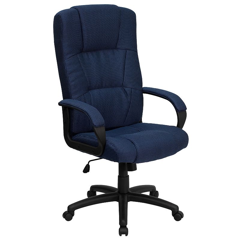 Emma and Oliver High Back Navy Blue Fabric Executive Swivel Office Chair with Arms