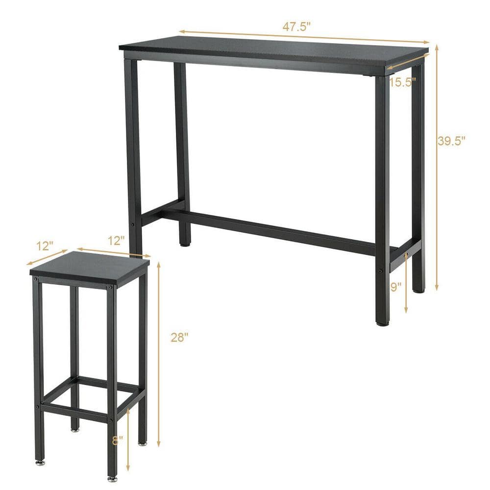 Boyel Living Black 3-Piece Bar Dining Table with Stools HYSN-65793BK