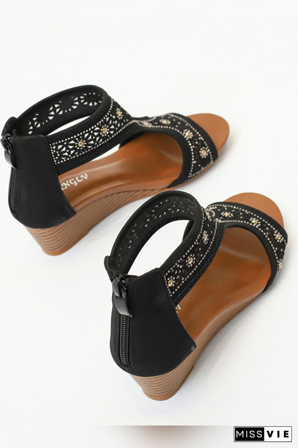 Rhinestone Hollow Out Wedge Sandals Wholesale