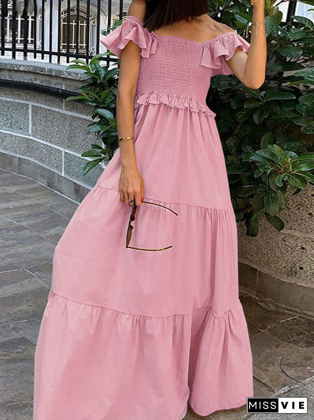 Solid Pleated Summer Vintage Dress Fashion Ruffle Office Hem Dresses Feminine Sexy Party Strapless Wrap Maxi Dres Vestidos