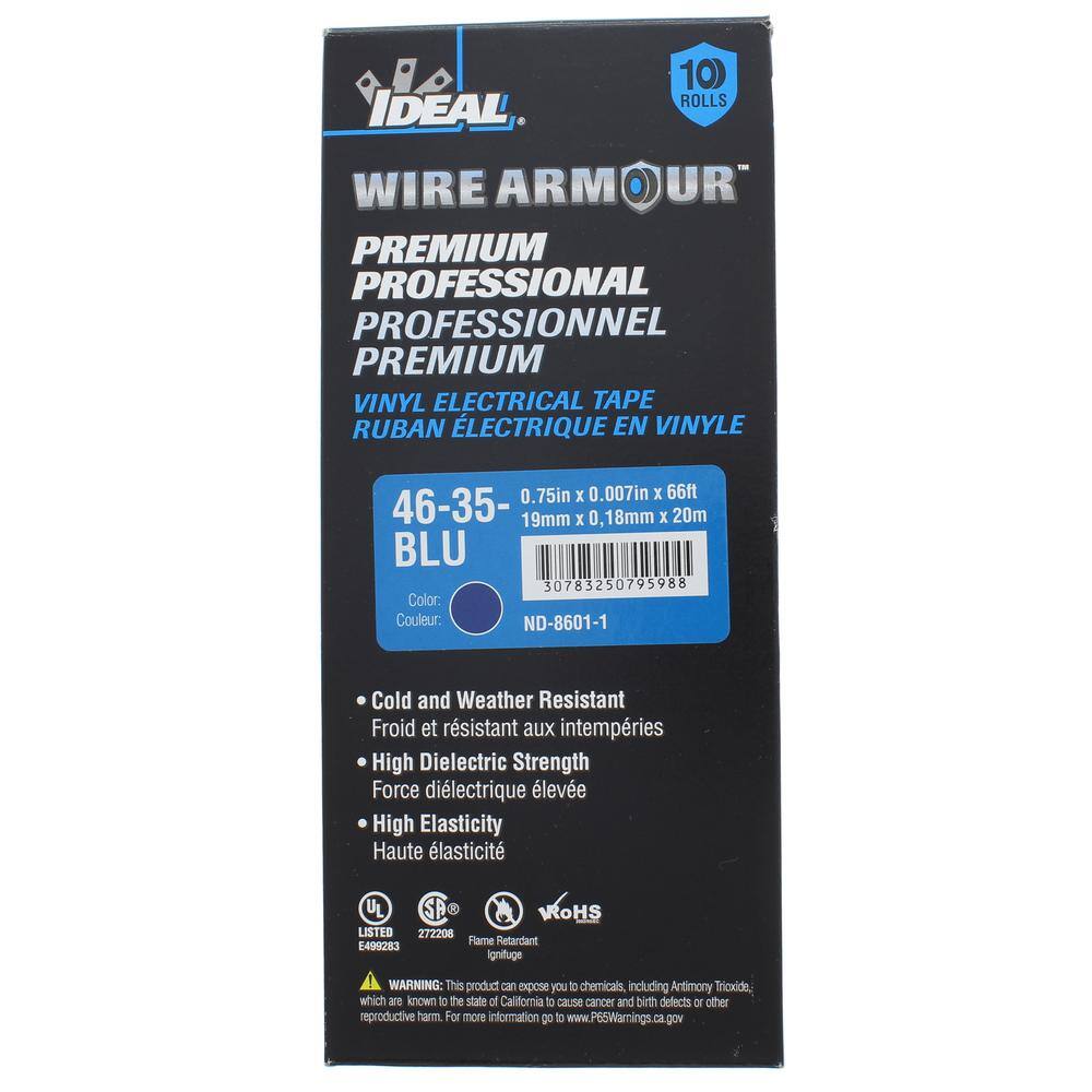 IDEAL Wire Armour 34 in. x 66 ft. Premium Vinyl Tape Blue (10-Pack) 46-35-BLU-10PK