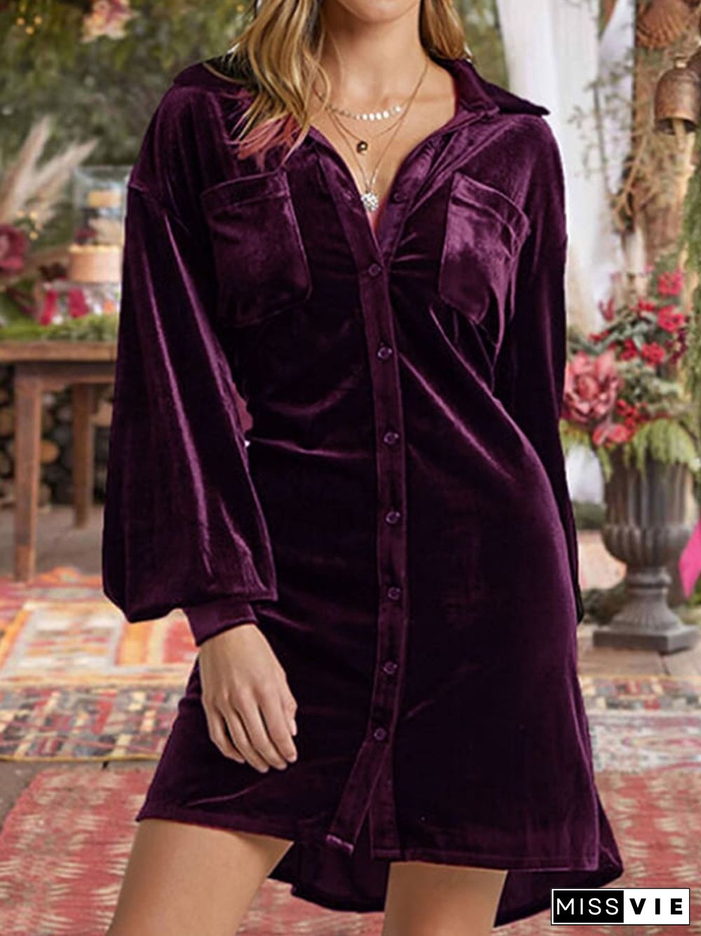 Women's Vintage Velvet Shirt Dress