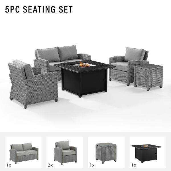 Bradenton 5Pc Wicker Sofa Set W/Fire Table