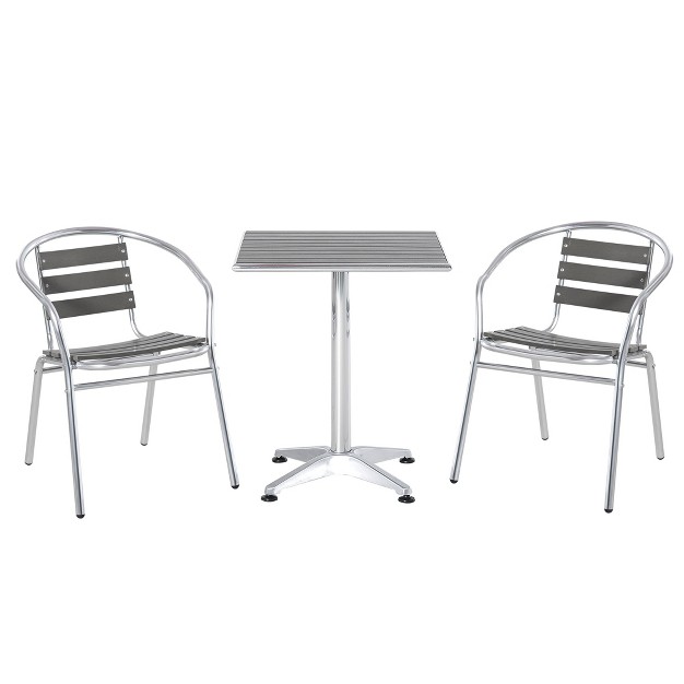 Outsunny 3 Piece Outdoor Patio Bistro Set Slatted Aluminum Bistro Table And Chairs Composite Dining Table Silver