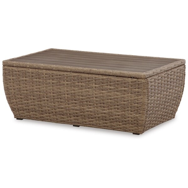 Julia 49 Inch Outdoor Coffee Table，Rectangular，Resin Wicker，Beige Brown