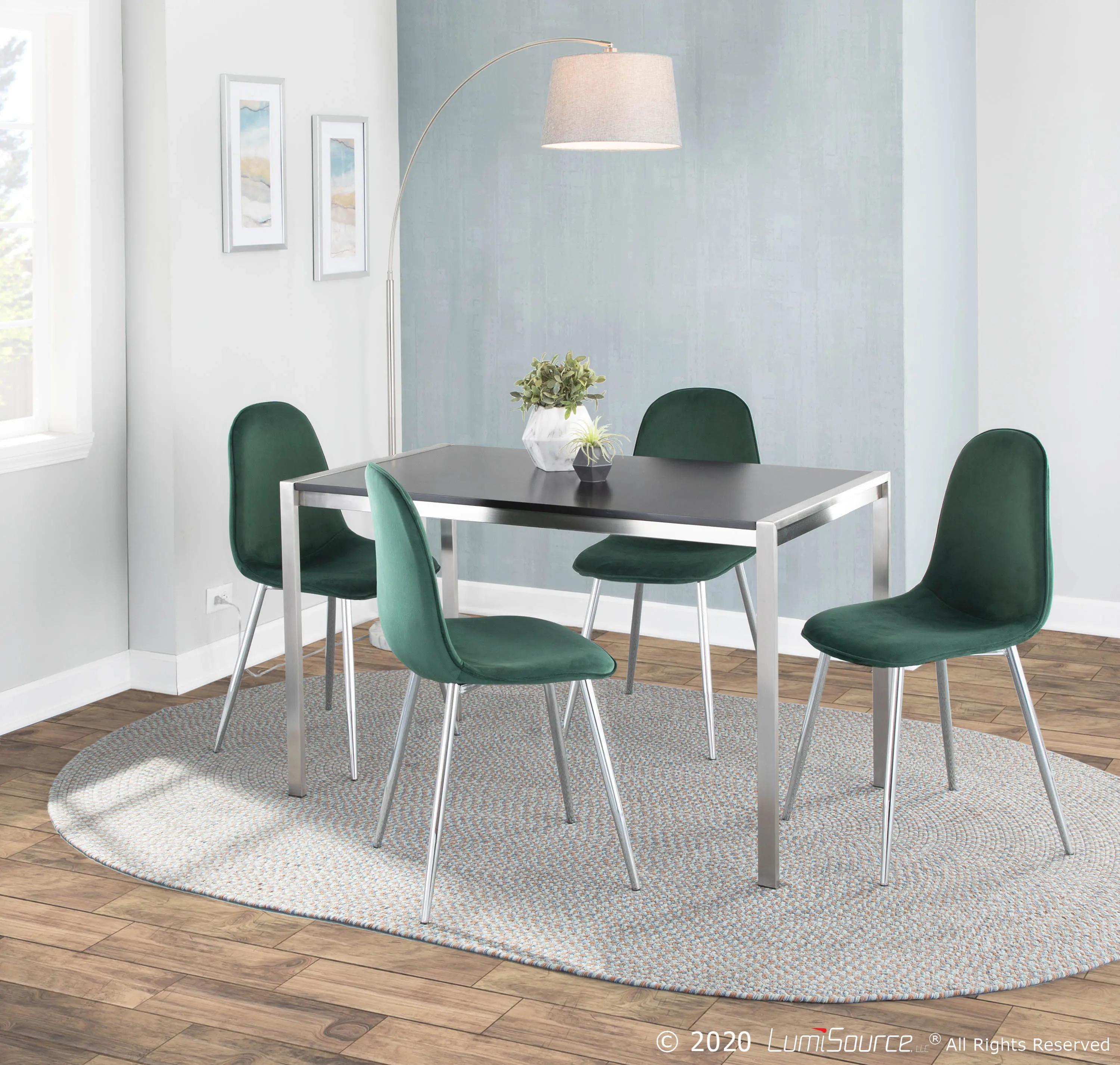 Contemporary Green and Chrome Dining Room Chair (Set of 2) - Pebble