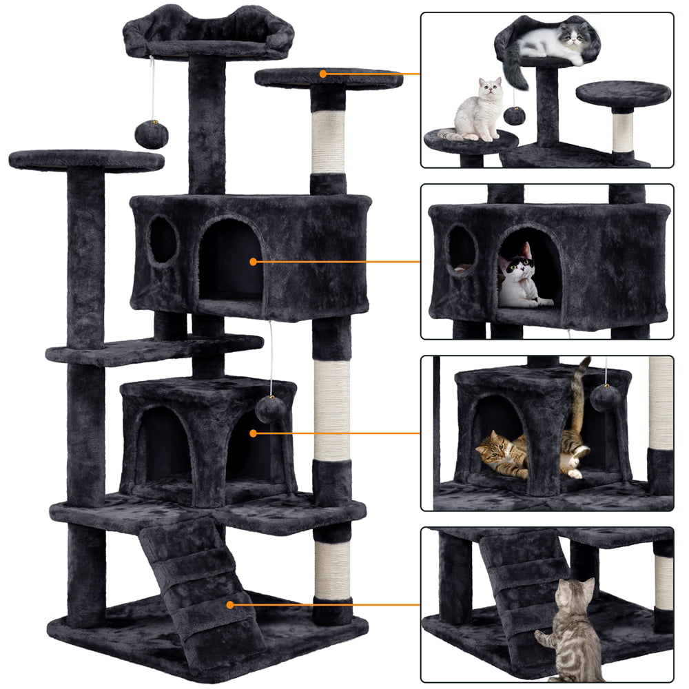 Easyfashion Cat Tree Condo Tower with Scratching Post fot Kittens， Brown， 54